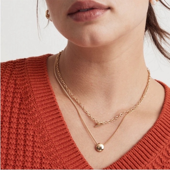 NEW MADEWELL Two-Pack Toggle Necklace Set Pale Gold minimal gift - Picture 3 of 8